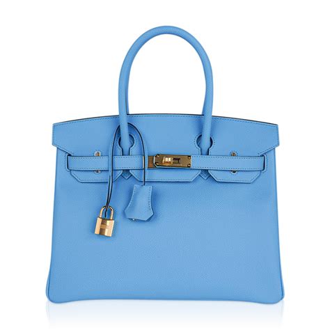 Hermes Birkin 30 Blue Celeste Bag Gold Hardware Epsom 